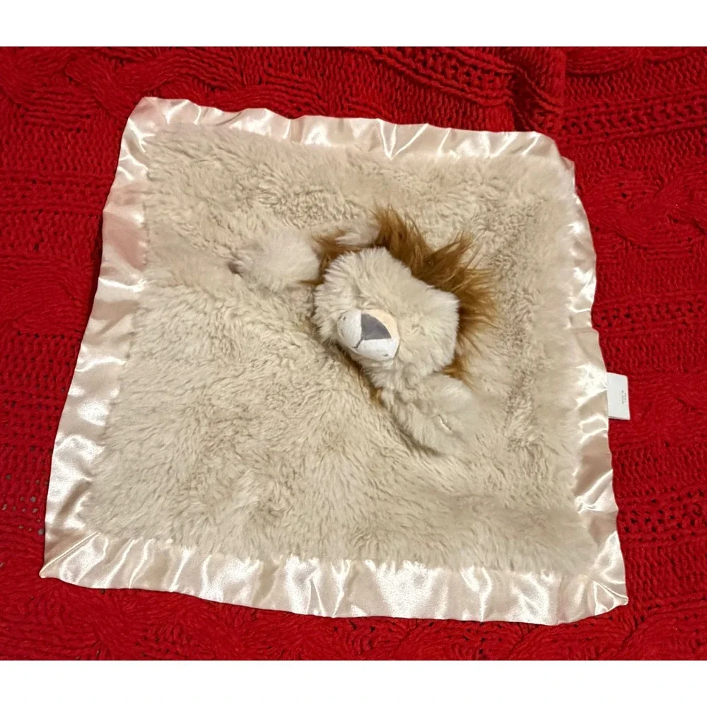Cloud Island Lion Baby Security Blanket Plush Lovey Tan Cream Satin Trim 13x13